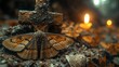 Enchanting Macro Exploration: Nocturnal Butterflies Embracing the Illumination of a Cross