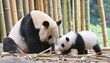Panda Bear Cub Frolicking with Mother 