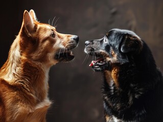 Intense stare between two playful dogs.