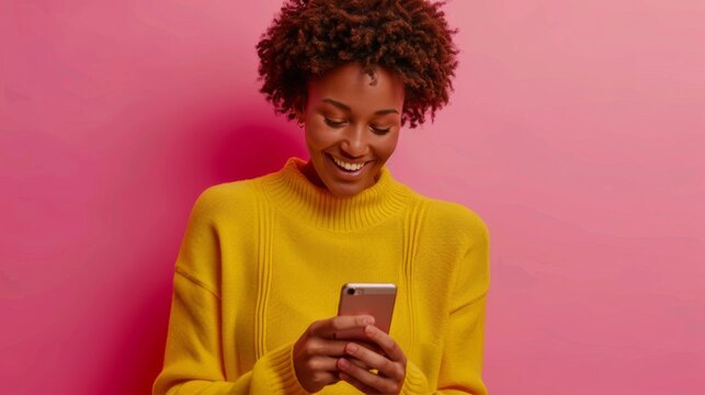 Woman Smiling at Phone Screen