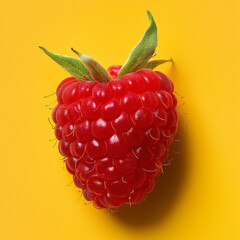 Wall Mural - a realistic advertising shot of an hyperrealistic raspberry on yellow background-Enhanced