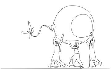 Poster - single continuous line drawing a group of arab businessmen and arab businesswomen work together carr
