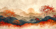 design inspired by nature. Watercolor drawing of sunrise or sunset over the mountains