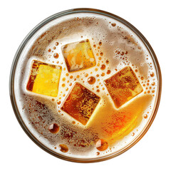 Wall Mural - Glass of beer with cubes top view isolated on transparent background Remove png, Clipping Path, pen tool