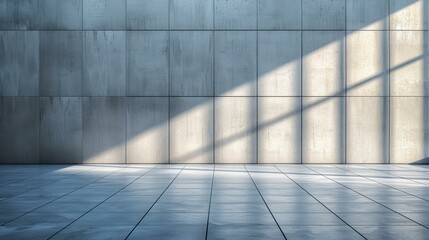 Canvas Print - b'Bright empty room with concrete tiles floor and sunlight shining through the window'