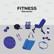 Fitness sport equipment set. Vector illustration in flat style.