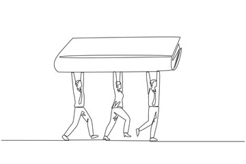 Poster - Continuous one line drawing a group of businessmen and businesswomen work together carrying a book. Read to broaden the knowledge. For better business. Single line draw design vector illustration