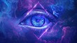A glowing blue eye surrounded by a purple and blue smoke higher self