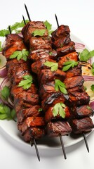 Wall Mural - b'Beef shish kebabs with parsley and onion'