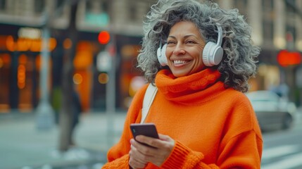 Wall Mural - A Woman Enjoying Urban Music