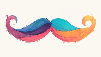 Sticker - A charming hand drawn doodle sketch of a colorful mustache set against a clean white background