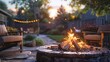 © Zilfa - Backyard firepit in cozy suburban evening gathering.
