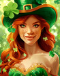 A woman with green hair and a green hat is smiling