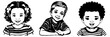 Fictional child character. Black and white cartoon for coloring. Generated by Ai