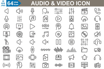 Wall Mural - Audio video line Icons set vector illustrator