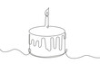 Festive cake with candle in continuous line.