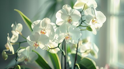 Wall Mural - Lovely white potted orchids presented as a heartfelt Mother s Day gift