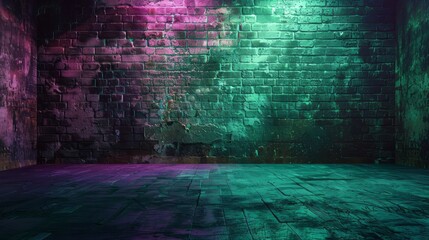 Poster - A dark room with a green brick wall. The room is empty and has a moody atmosphere