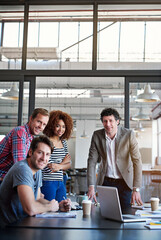 Poster - Portrait, business people and meeting in office for teamwork, collaboration or planning project. Consultant agency, diversity and group of employees in boardroom for support, synergy or professional