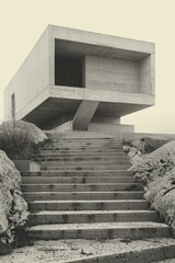 Wall Mural - b'Brutalism architecture concrete building with stairs'