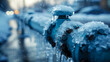 Frozen water pipes in winter. Water supply system. Water supply