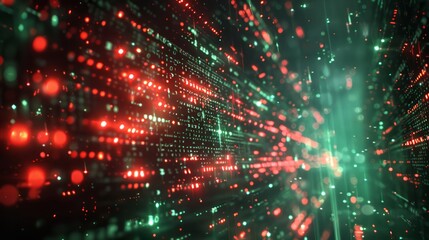 Poster - A computer generated image of a green and red line with many small dots. The image has a futuristic and technological feel to it