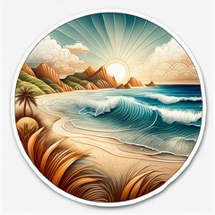 Wall Mural - Circular Beach Stickers showcasing peaceful scenes of secluded coves