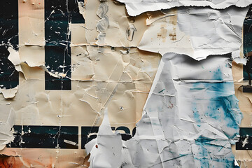 Canvas Print - Old ripped torn posters textures backgrounds grunge creased crumpled paper vintage collage placards empty space text backdrop surface