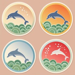 Wall Mural - Circular Dolphin Stickers featuring images of dolphins gracefully swimming in sync