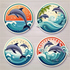 Wall Mural - Circular Dolphin Stickers featuring images of dolphins gracefully swimming in sync