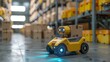 A cutting-edge automated warehouse system featuring robotic arms and guided vehicles streamlining the distribution process