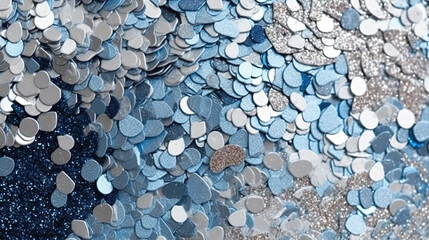 Poster - Abstract shiny background with blue glitter waves. Scattered confetti sparkles with light blue color.