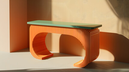 Trendy orange console table in a modern setting. depicting utility and green design