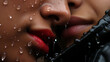 LGBT couple kiss lips. Passion and sensual touch. Closeup of mouths kissing. Two lgbtq in love. Lip care and beauty.