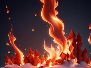 Wall Mural - Background 3d fire and smoke burning snow 