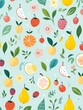 Handdrawn pattern of summer fruits in pastel colors, sweet for nursery fabric ,  high resolution