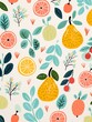 Handdrawn pattern of fruits in pastel colors, sweet for nursery fabric ,  high resolution