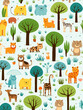 Handdrawn zoo, a seamless pattern for playful children s textiles ,  simple lines drawing