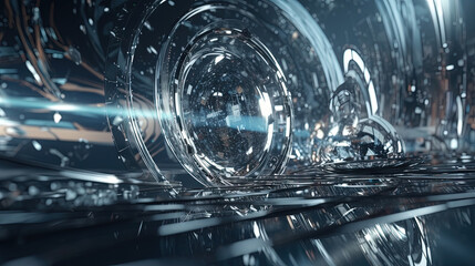Poster - Abstract technology burst with glowing wires and particles in motion. Technology and science dynamic background.