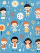 Cheerful international children, cute handdrawn style for global unity wrapping paper ,  simple lines drawing