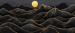 Abstract black  gold line and texture mountains describe beauty of nature background