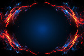 Wall Mural - abstract blue and red fire flames frame on black background. template or banner, creative design wit