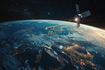 Poster - Satellite view of the Earth at night, perfect for science and technology projects