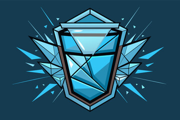 Poster - Illustration of a blue diamond shaped crystal shield with a darker blue background and white shining light effects.