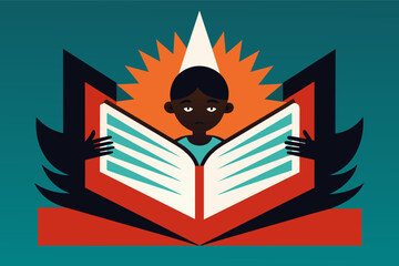 Aufkleber - minimalist illustration of a book opening to reveal a powerful message about Black history