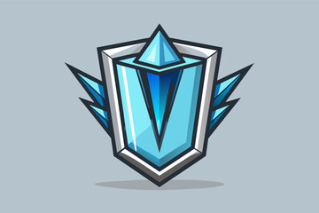 Poster - stylized blue crystal graphic with angular edges and wings on either side.