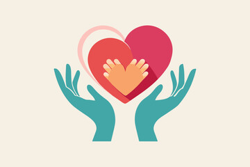 Poster - minimalist line art illustration of two hands intertwined, forming a heart shape