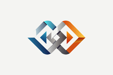 Leinwandbilder - An abstract logo with interlocking shapes in shades of blue, gray, and orange that create a 3D effect