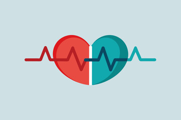 Poster - minimalist illustration of two hearts beating in sync, represented by two EKG lines merging into one