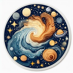 Wall Mural -  Circular Space Stickers featuring captivating illustrations of distant galaxies